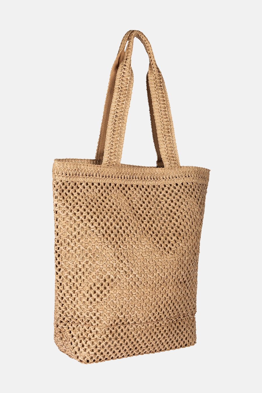 Beige schoudertas van stro van MORE & MORE, met gevlochten stoffen handvatten.