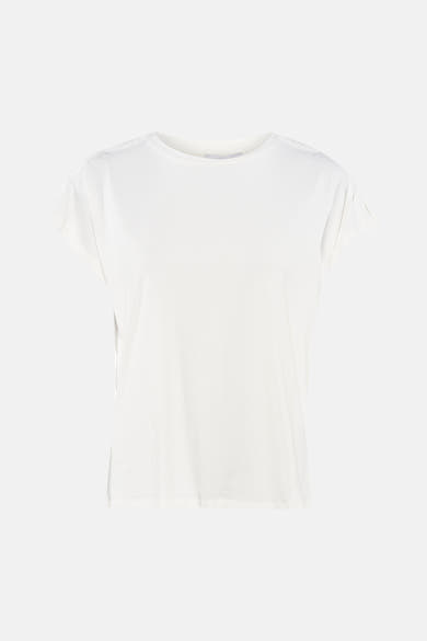 Effenchemise wit T-shirt met korte mouwen van MORE & MORE met kanten details op de schouders en een ronde hals.