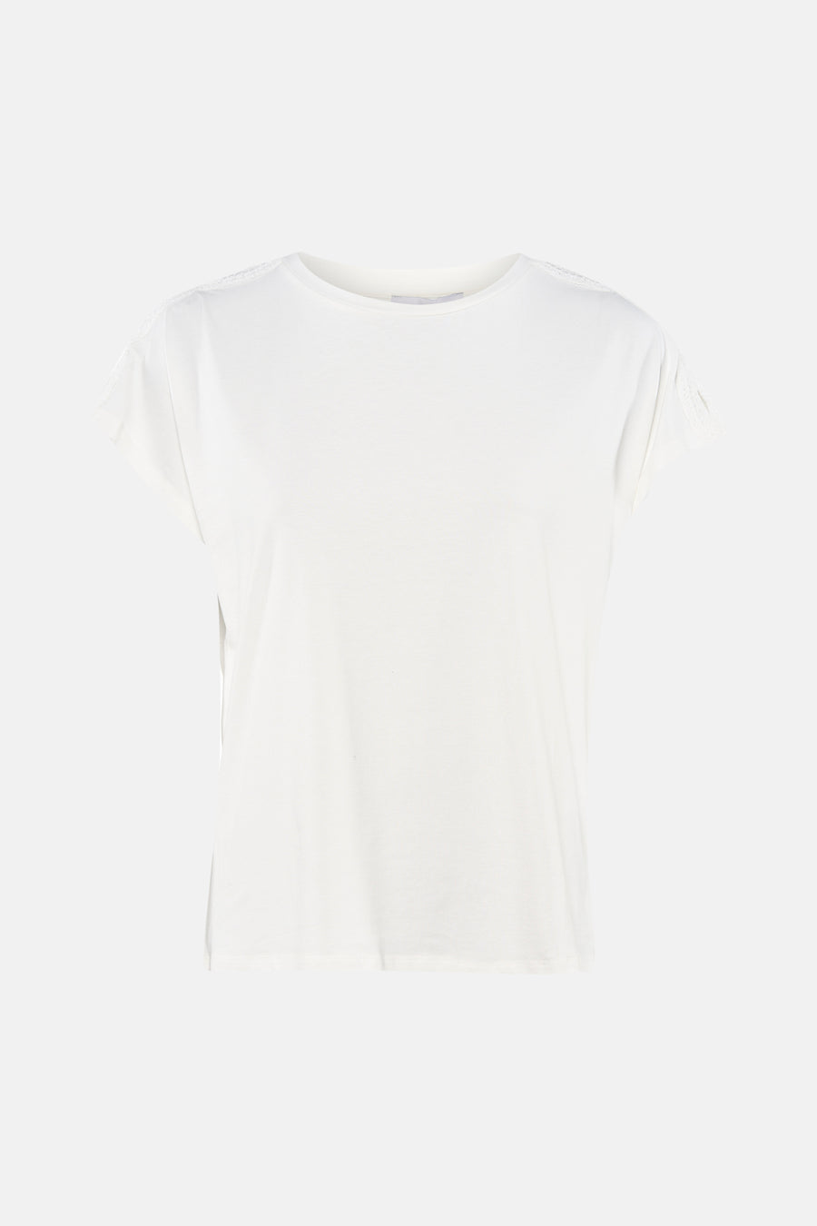 Effenchemise wit T-shirt met korte mouwen van MORE & MORE met kanten details op de schouders en een ronde hals.