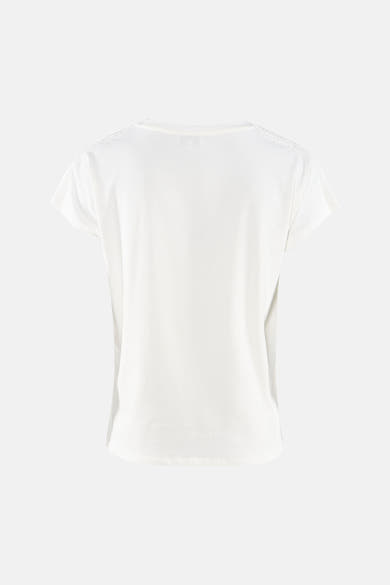 T-shirt blanc de MORE & MORE à manches courtes avec des détails texturés aux épaules, vue de dos.
