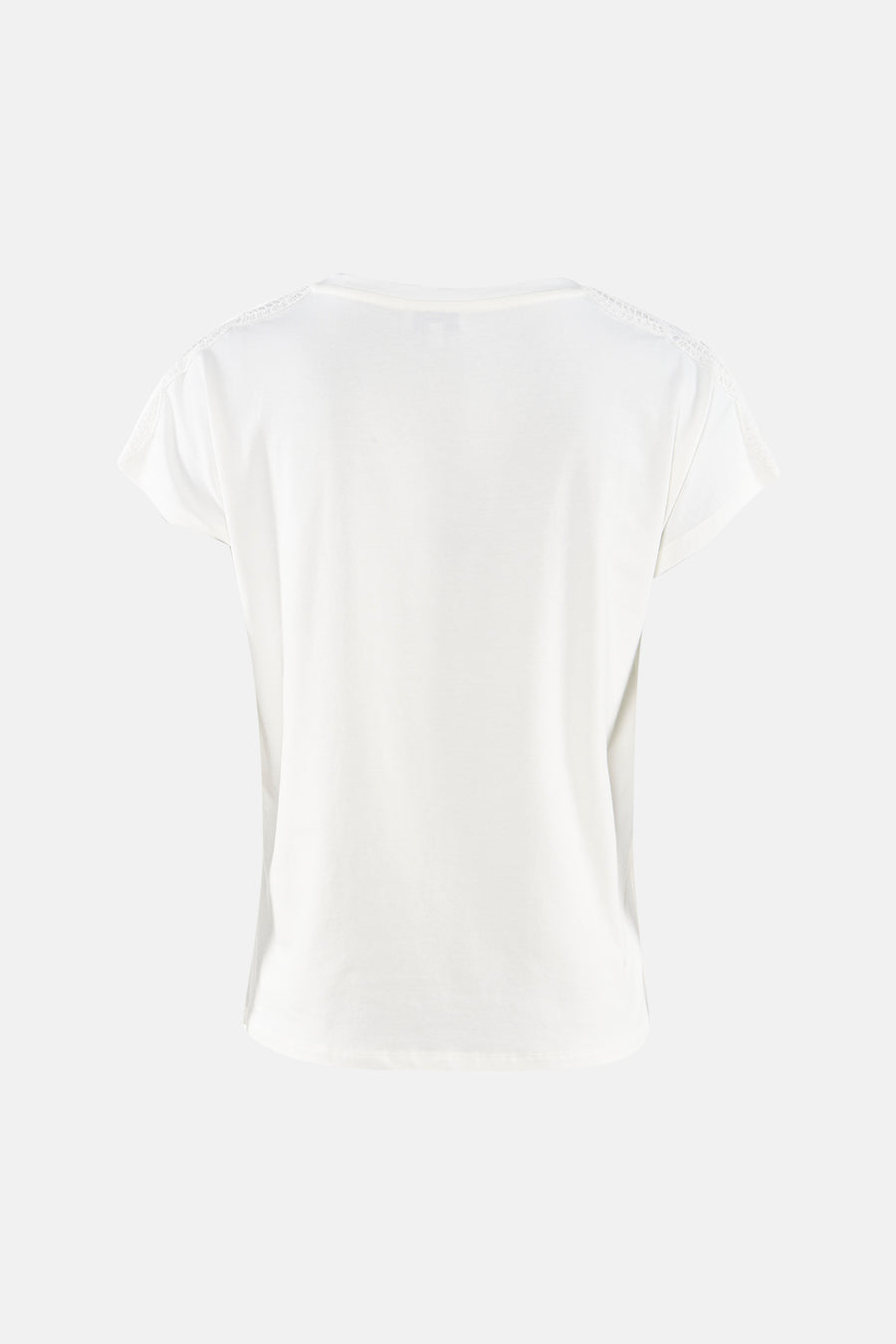 T-shirt blanc de MORE & MORE à manches courtes avec des détails texturés aux épaules, vue de dos.