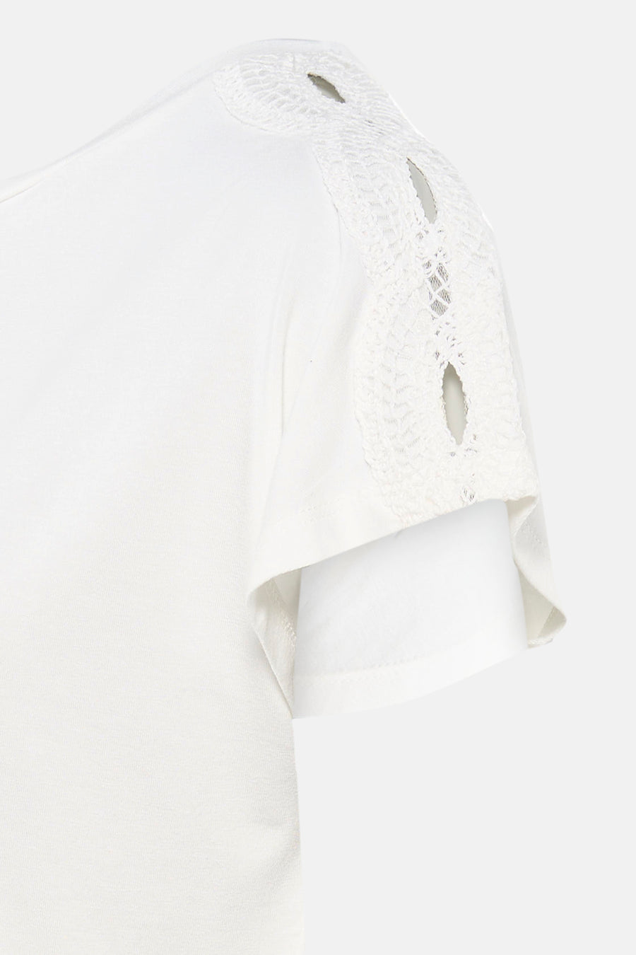 Wit T-shirt met korte mouwen van MORE & MORE met ajourkant en uitsnijdingen op de schouder.