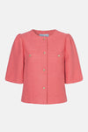 Blazer rose en tweed de MORE & MORE avec des boutons dorés, des manches courtes bouffantes.
