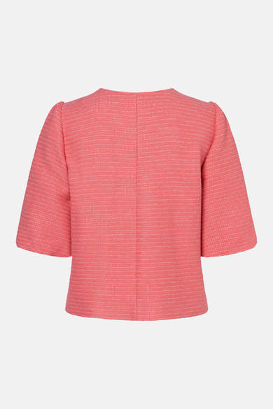 Blazer rose de MORE & MORE avec manches trois-quarts et texture en tweed.