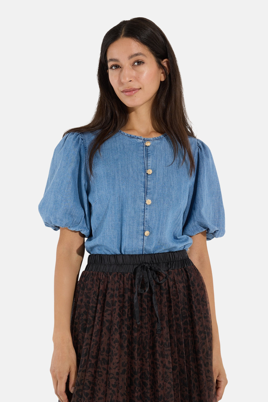 Chemisier (manches courtes) mid blue denim - MORE & MORE