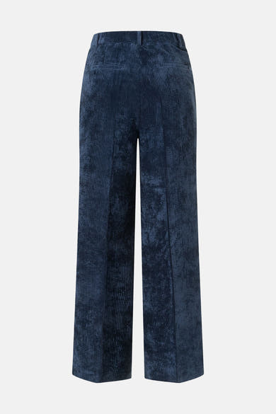 Blue corduroy wide-leg suit pants by MORE & MORE, back view with ribbed texture and two welt pockets.