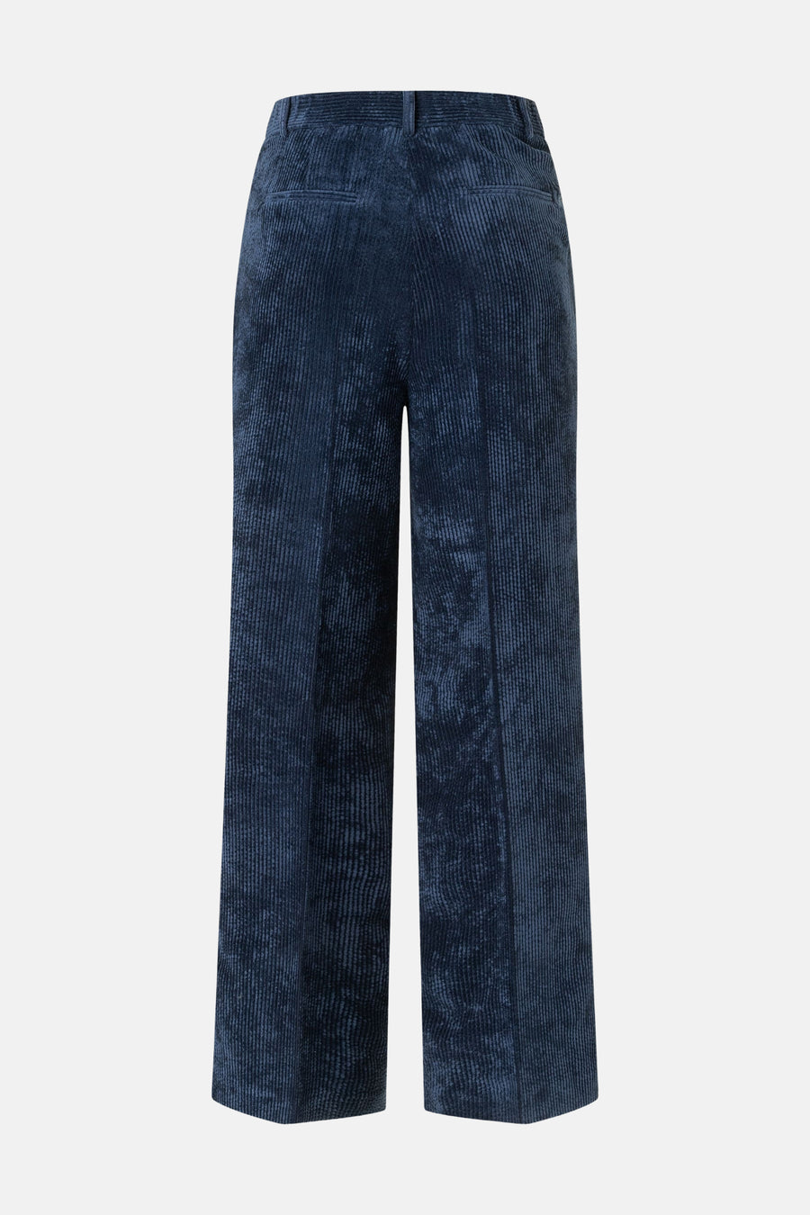 Blue corduroy wide-leg suit pants by MORE & MORE, back view with ribbed texture and two welt pockets.