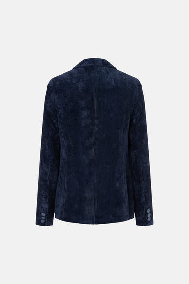 Navy corduroy blazer by MORE & MORE, back view showing ribbed texture and three-button cuffs