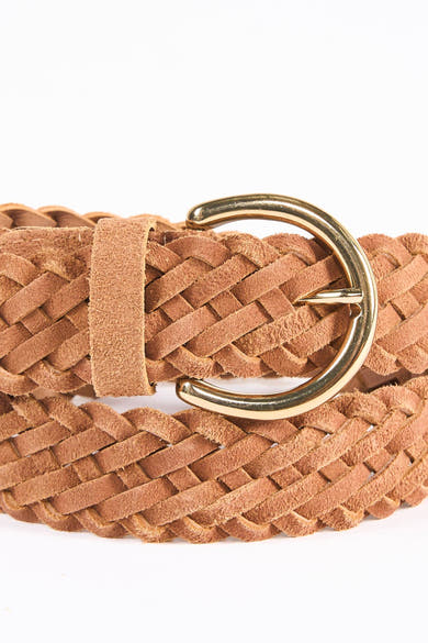 Ceinture tressée brune MORE & MORE avec boucle dorée, vue rapprochée