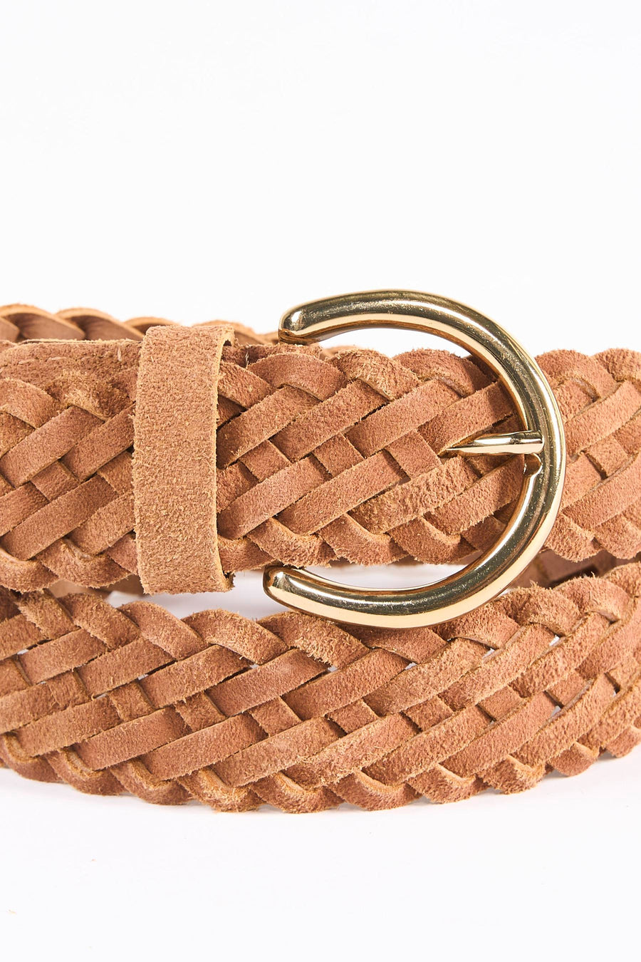 Ceinture tressée brune MORE & MORE avec boucle dorée, vue rapprochée