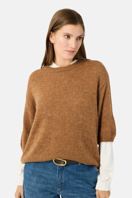 Dames tops pull korte mouw cognac - MORE & MORE