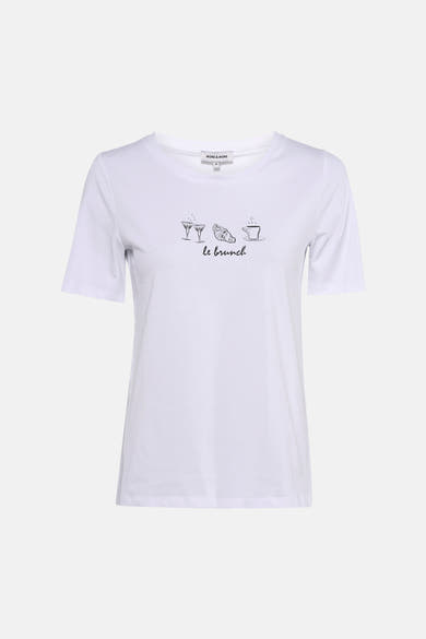 T-shirt à manches courtes blanc de MORE & MORE, avec motif imprimé brunch devant.