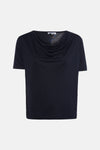 T-shirt bleu à manches courtes de MORE & MORE avec un col drapé élégant.