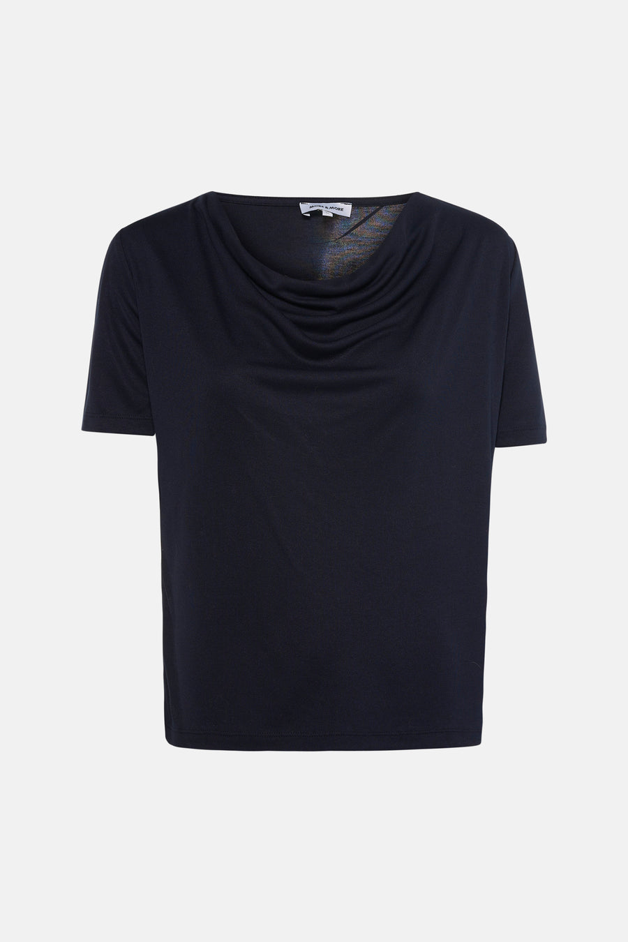 T-shirt bleu à manches courtes de MORE & MORE avec un col drapé élégant.