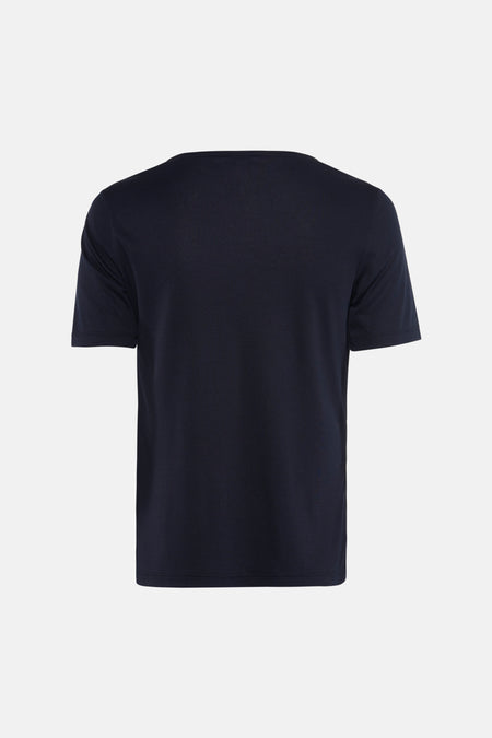 Blauw T-shirt met korte mouwen van MORE & MORE, effen met een subtiele textuur.