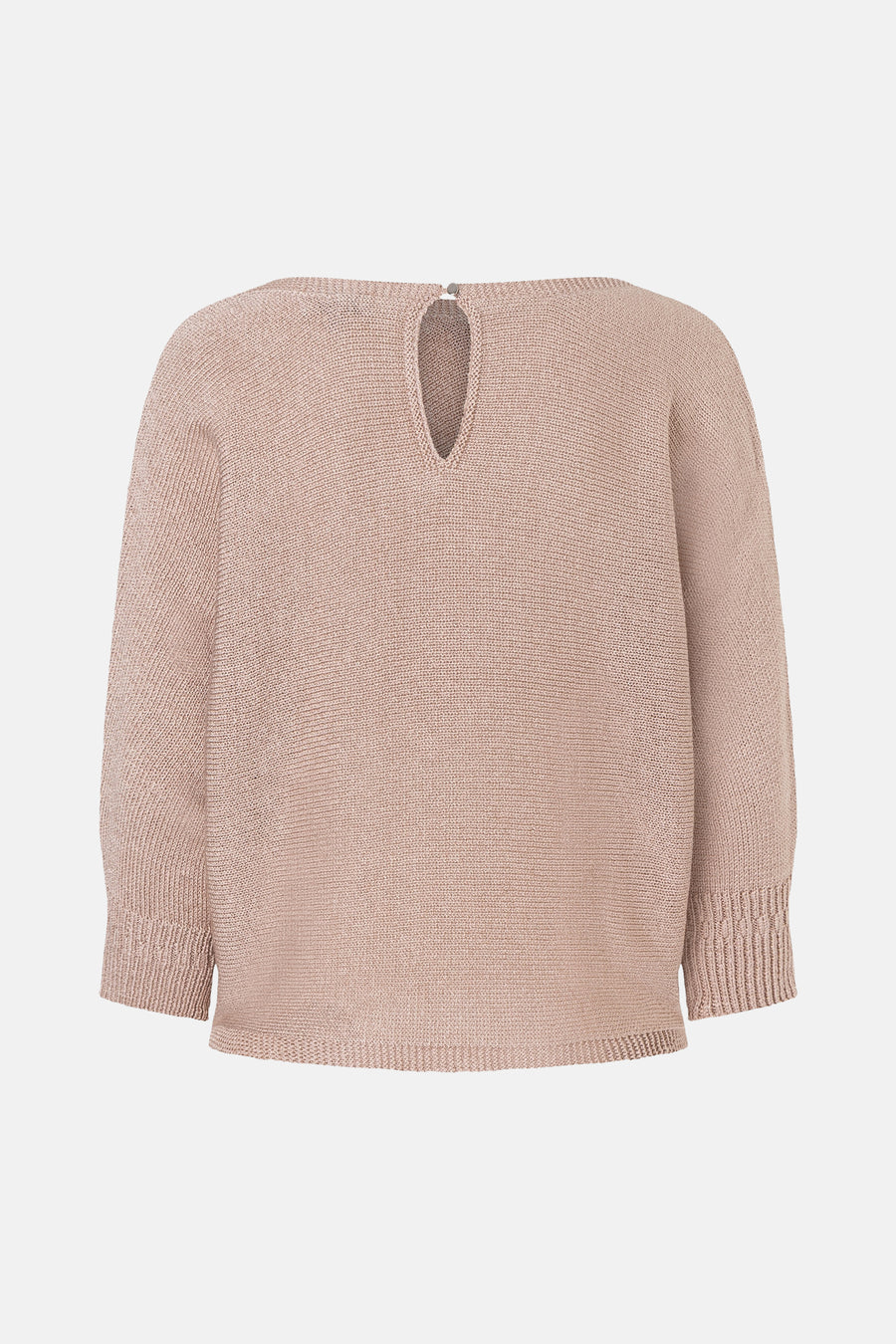 Pull à col rond beige de MORE & MORE, avec ouverture en goutte d'eau au dos.
