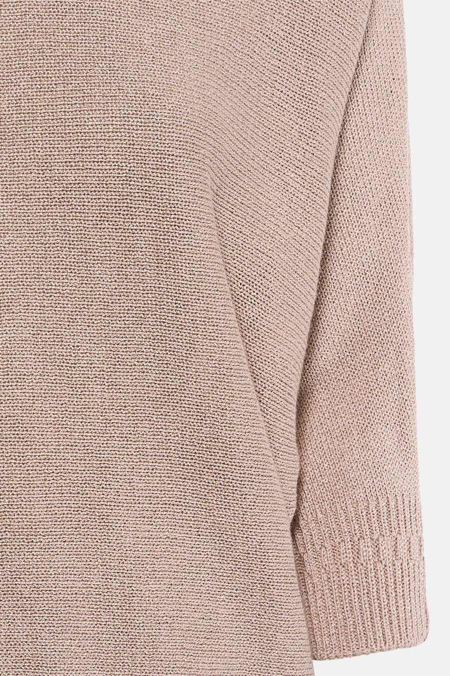 Pull à col rond beige de MORE & MORE, en tricot fin texturé, avec des manches trois-quarts.