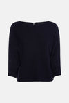 Pull à col rond bleu de MORE & MORE, manches trois-quarts avec détail tricoté au poignet, coupe décontractée.