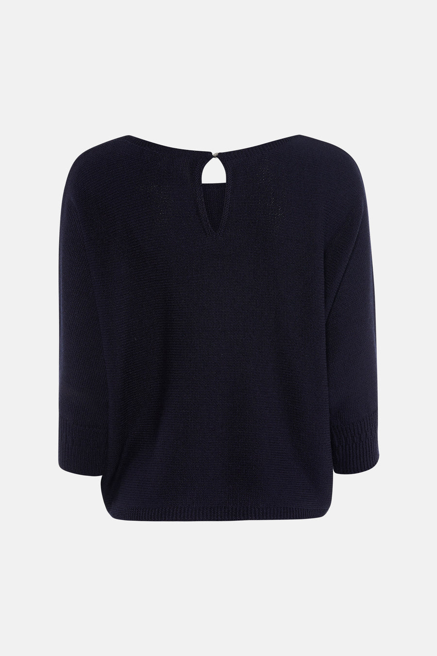 Pull bleu à col rond de MORE & MORE, avec une découpe goutte d'eau au dos.