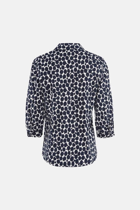 Chemise à manches longues bleue de MORE & MORE avec un motif à pois et des manches trois-quarts.
