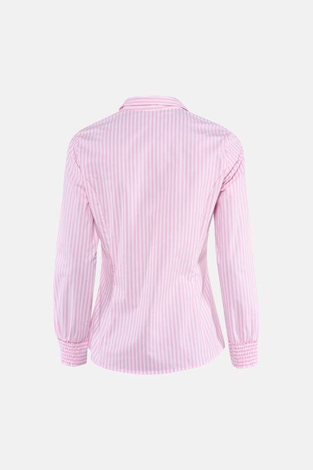 Chemise à manches longues rose rayée de MORE & MORE, manches longues froncées, vue arrière.