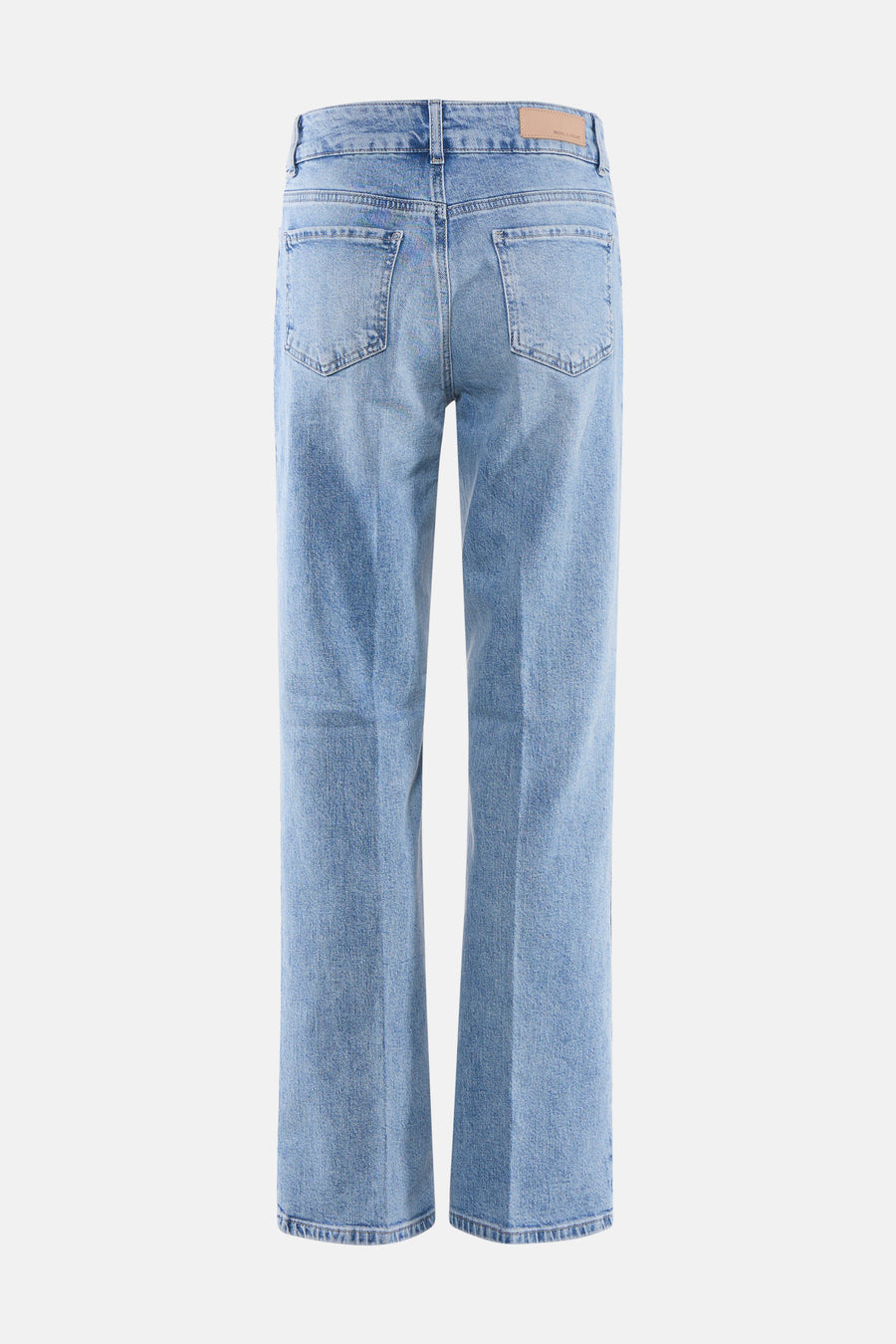 Jean droit bleu clair de MORE & MORE, coupe ample, poches arrière et détails denim délavé.
