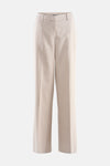 Pantalon de costume beige de MORE & MORE, coupe droite, avec une texture subtile et des passants de ceinture.
