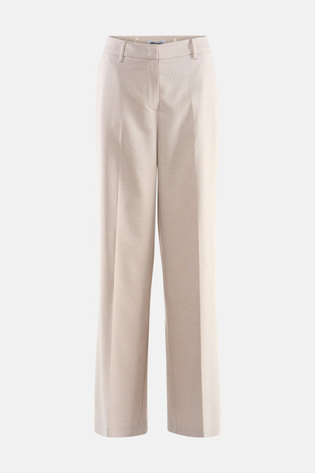 Beige kostuumbroek van MORE & MORE, detail van de achterzak en de tailleband.