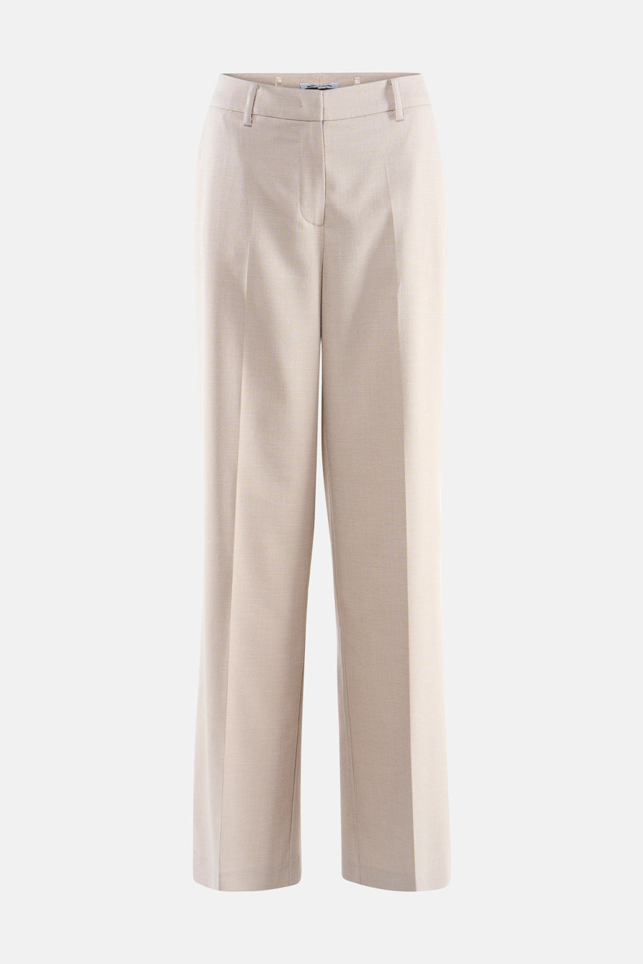 Pantalon de costume beige de MORE & MORE, coupe droite, avec une texture subtile et des passants de ceinture.
