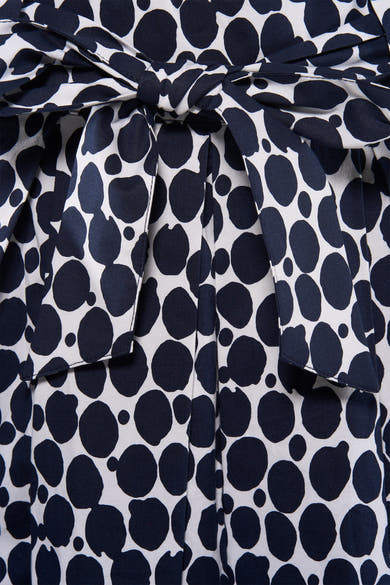 Meer & Meer 3/4 meerkleurige rok, stippenpatroon met een strikceintuur in de taille.