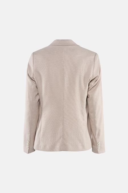 Beige blazer van MORE & MORE, met een discrete textuur en een gestructureerde pasvorm, van achteren gezien.