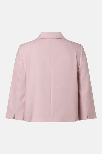 Korte roze jas van MORE & MORE, van achteren gezien, met driekwartmouwen en een rechte pasvorm.