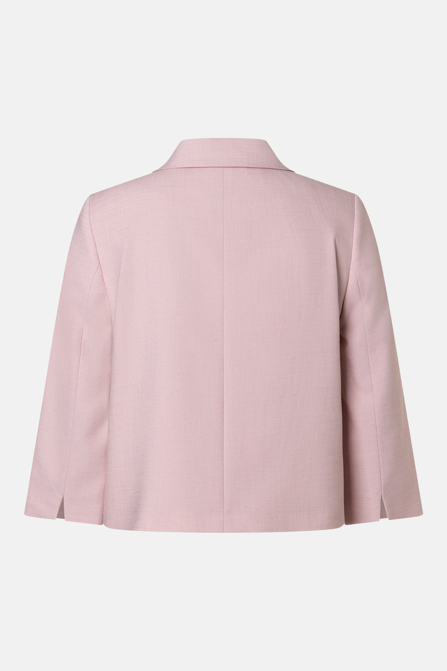 Korte roze jas van MORE & MORE, van achteren gezien, met driekwartmouwen en een rechte pasvorm.
