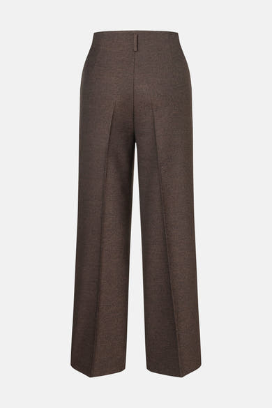 Brown textured suit pants by MORE & MORE, front view with wide-leg cut and clean pleats