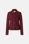 Burgundy women's blazer with structured collar and five-button front by MORE & MORE, featuring flap pockets and smooth fabric, front view