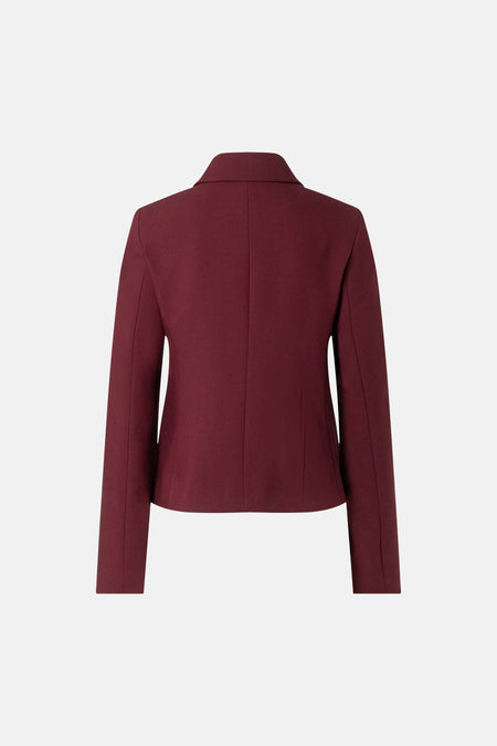 Burgundy women's blazer by MORE & MORE, back view, structured fit with central seam and long sleeves