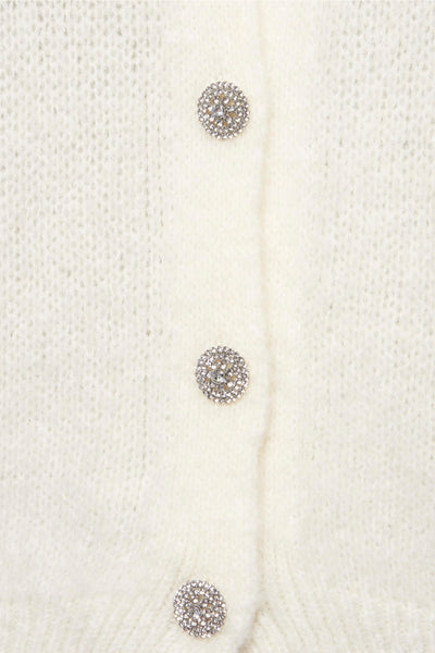 Ecru vest van pluizig breisel van Terra di Siena met decoratieve strass-knoopjes.