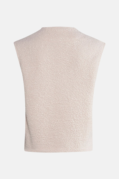 Veste sans manches écrue de Terra di Siena en tissu bouclé texturé, vue de dos.
