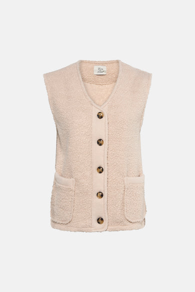 Ecru gilet van Terra di Siena, in een bouclé textuur, met V-hals en opgestikte zakken.