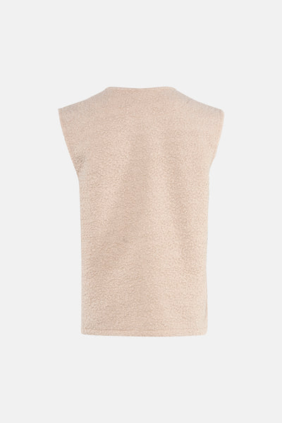 Ecru gilet van Terra di Siena in bouclé stof, achterzicht.