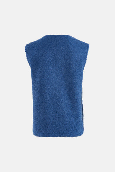 Gilet bleu en tissu bouclette de Terra di Siena, vue arrière.