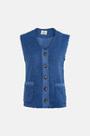Gilet bleu en bouclette de Terra di Siena avec boutonnage sur le devant et poches plaquées.