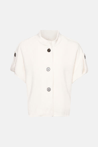Cardigan écru de Terra di Siena avec manches courtes et fermeture boutonnée centrale.