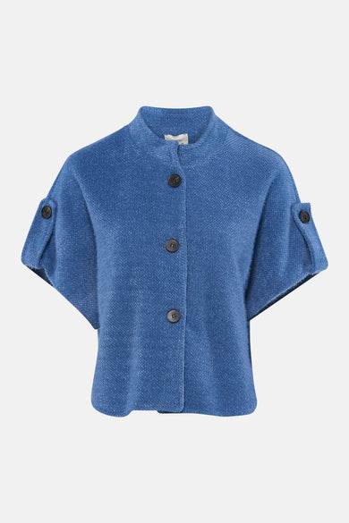 Blauwe cardigan van Terra di Siena, met een tweedtextuur en knoopsluiting.
