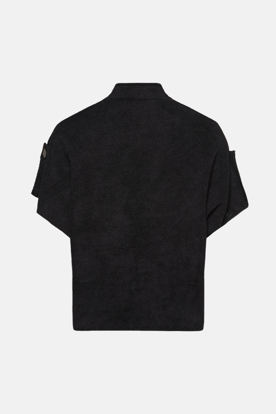 Cardigan noir de Terra di Siena avec manches courtes et texture maille, vue arrière.
