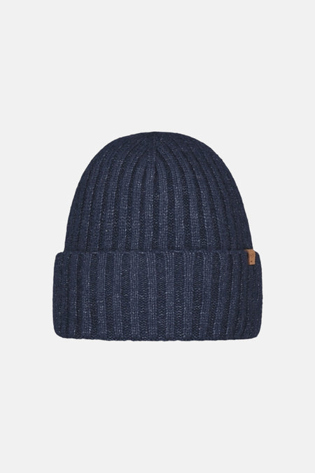 Bonnet bleu marine côtelé BARTS avec revers et étiquette marron