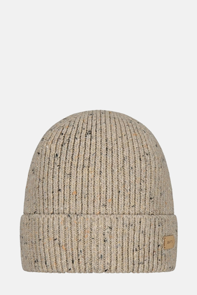 Beige gebreide muts van BARTS, met zwarte en oranje spikkels.
