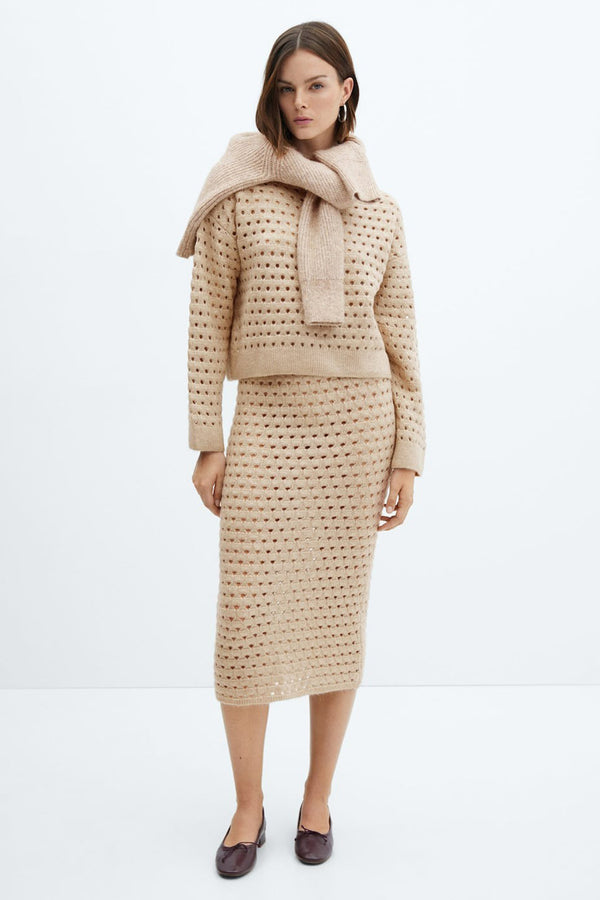 Pull col rond Beige - MANGO