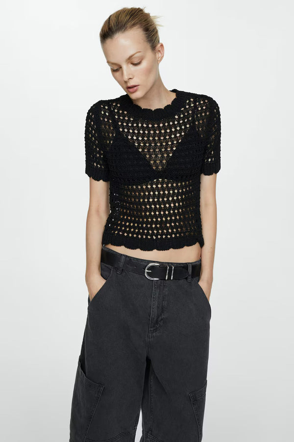 Pull col rond Noir - MANGO