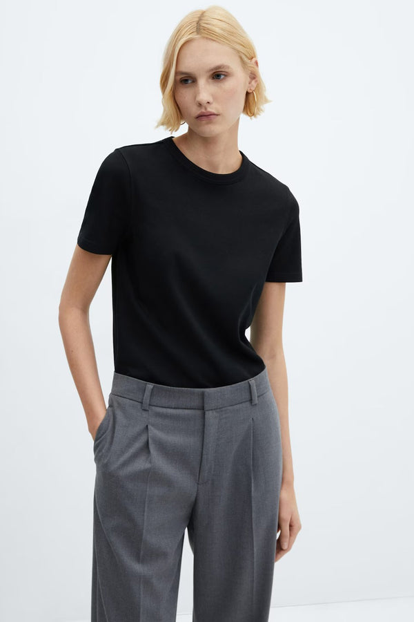 Top uni manches courtes Noir - MANGO